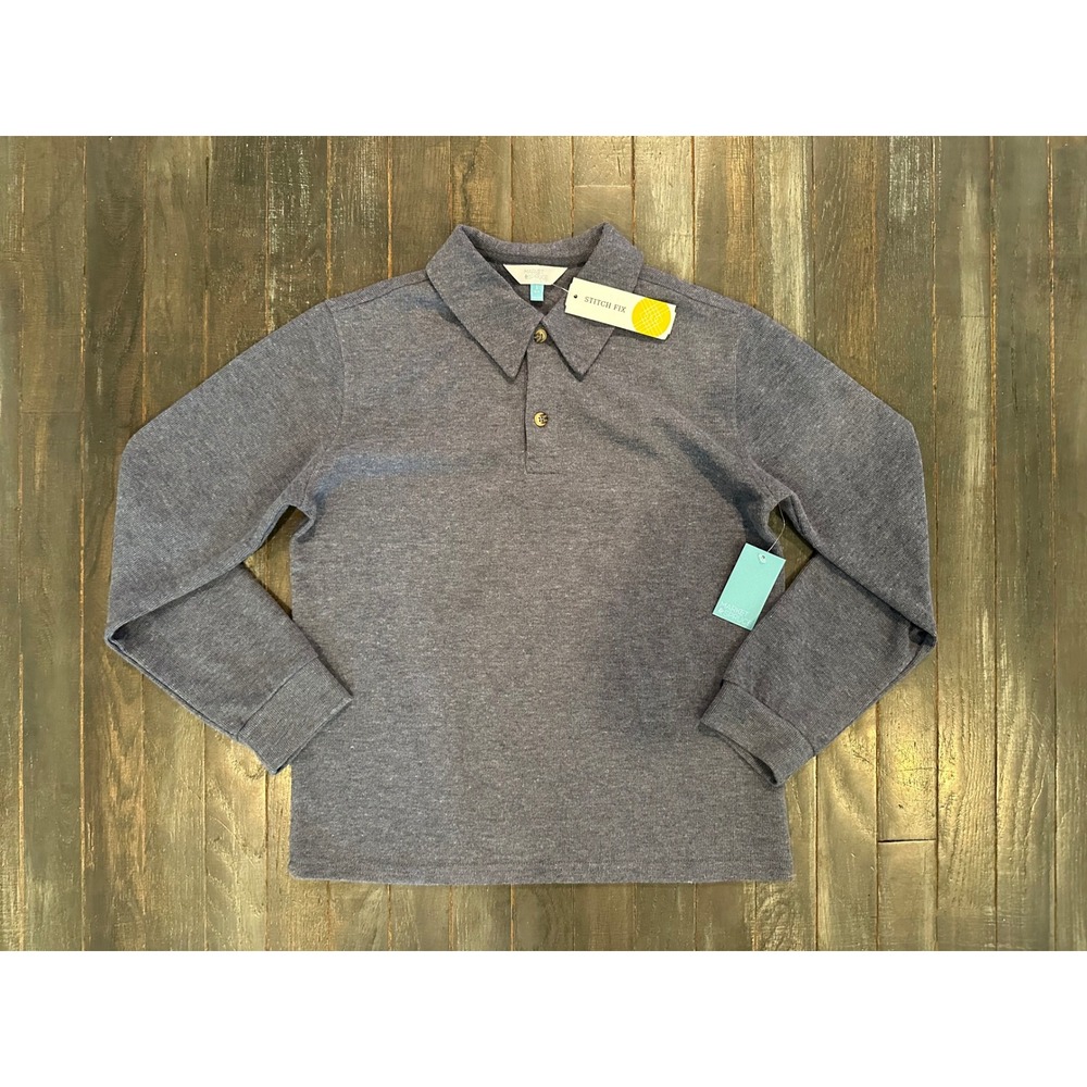 Market & Spruce Boys Long Sleeve Polo Shirt Blue Heathered NWT Stitch Fix Size L